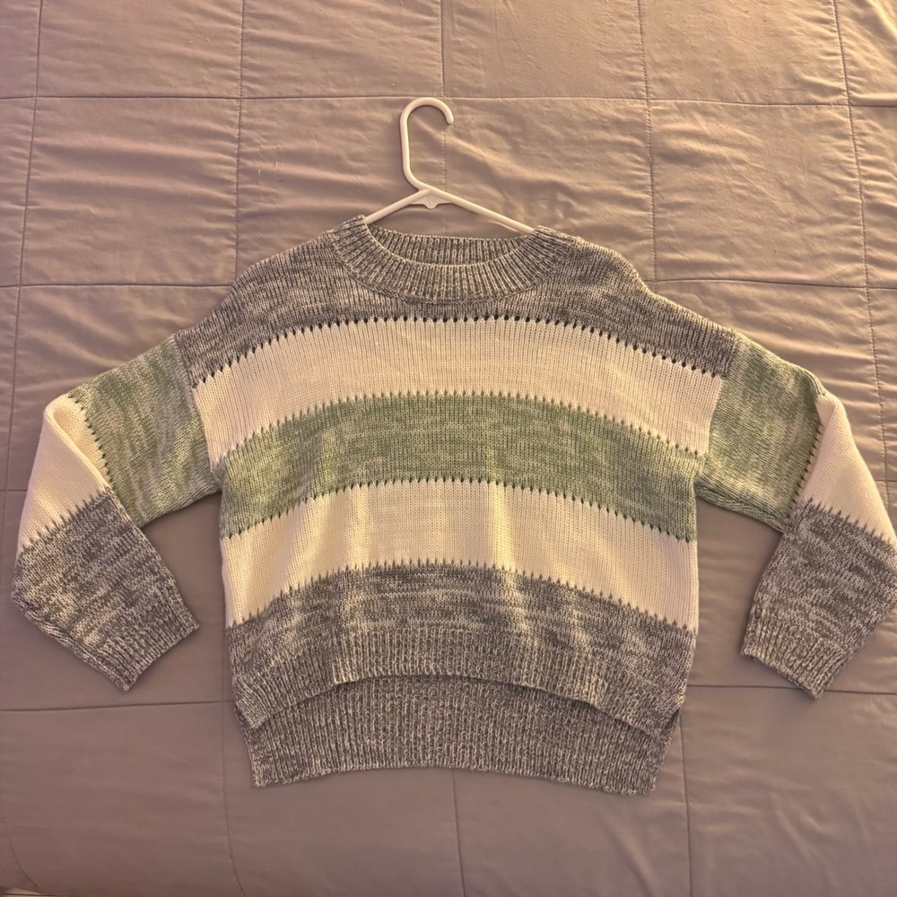 Soho Apparel Gray and Green Crew Neck Sweater